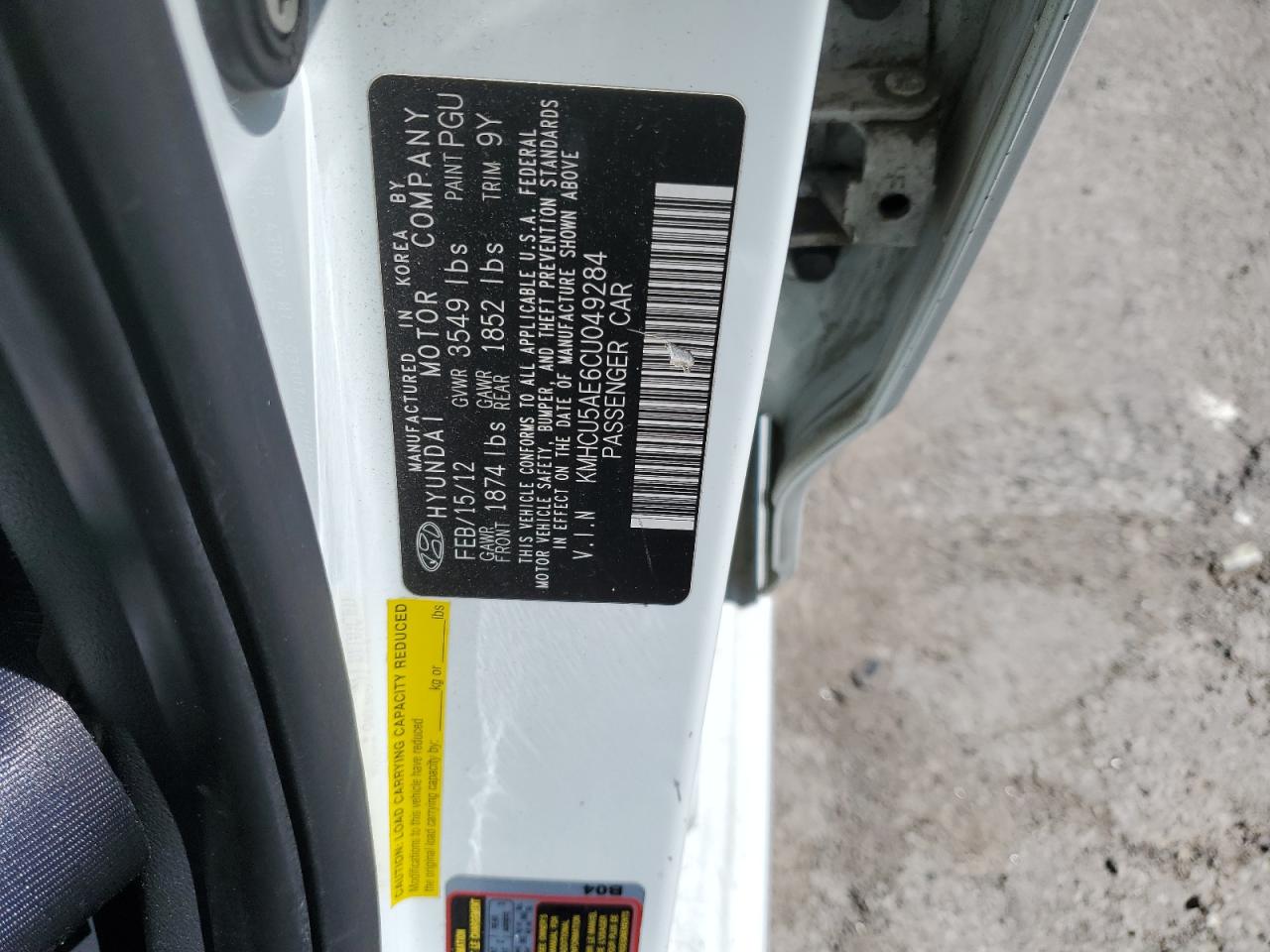 KMHCU5AE6CU049284 2012 Hyundai Accent Gls