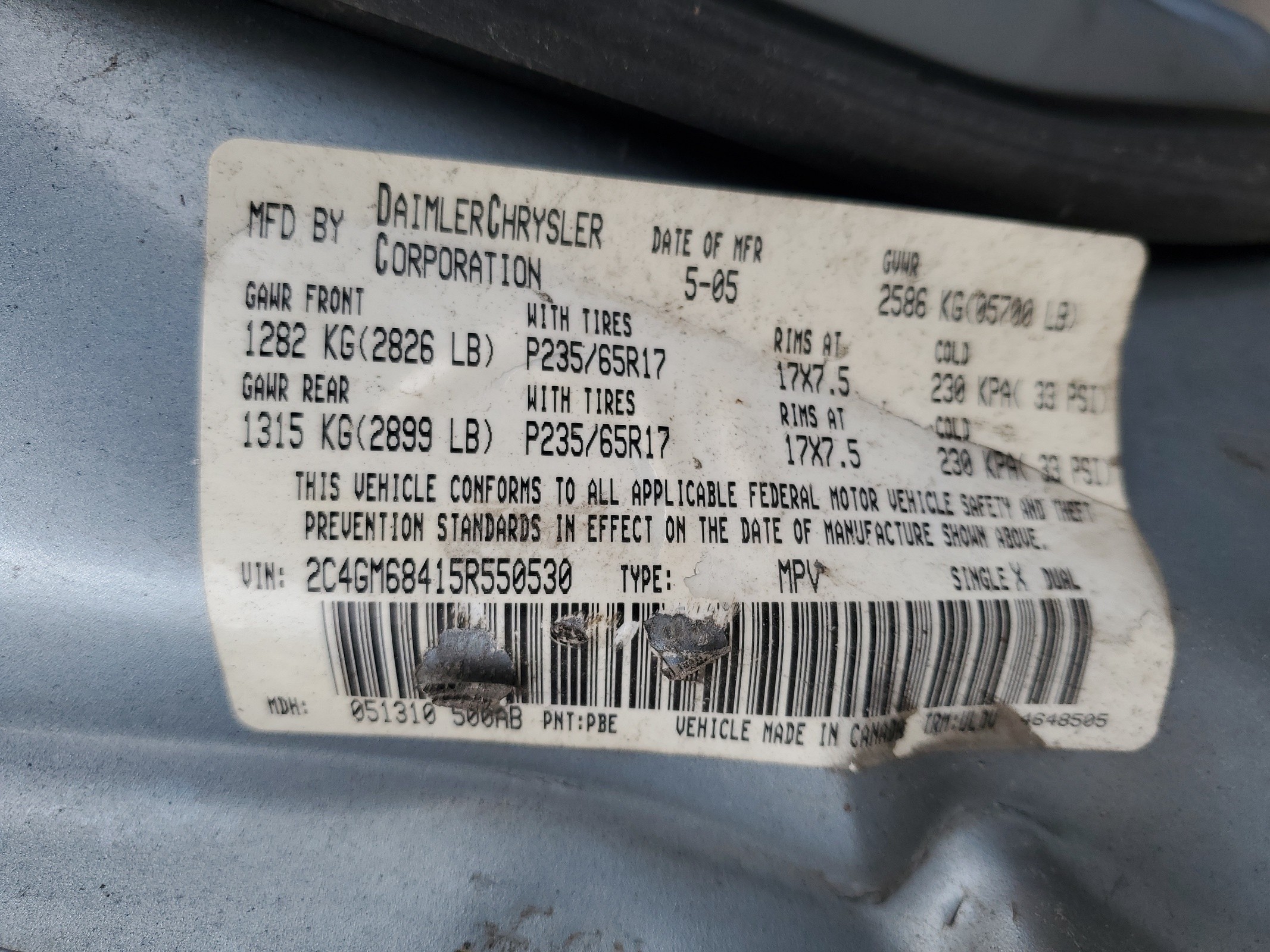 2C4GM68415R550530 2005 Chrysler Pacifica Touring