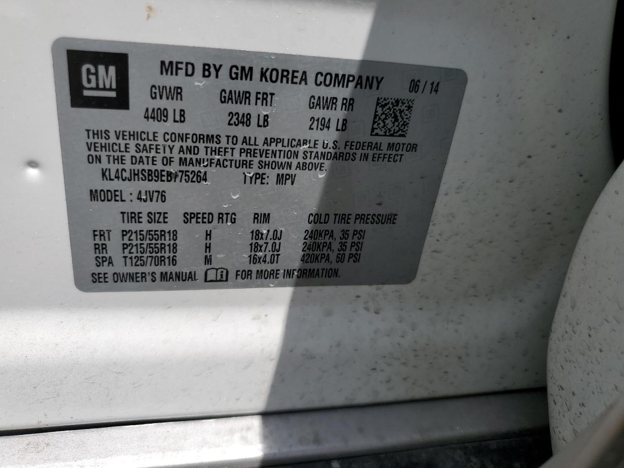 KL4CJHSB9EB775264 2014 Buick Encore Premium