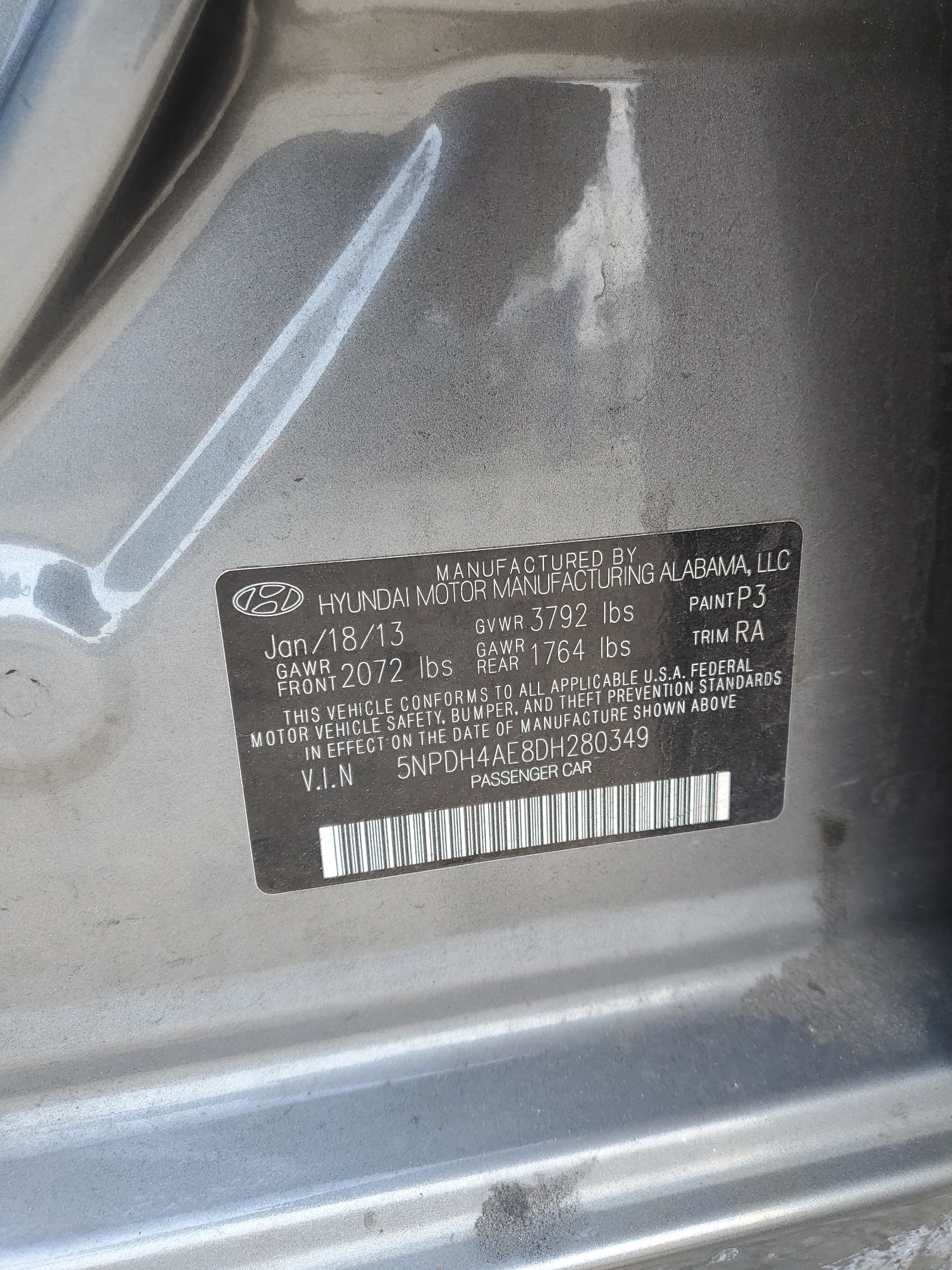 5NPDH4AE8DH280349 2013 Hyundai Elantra Gls