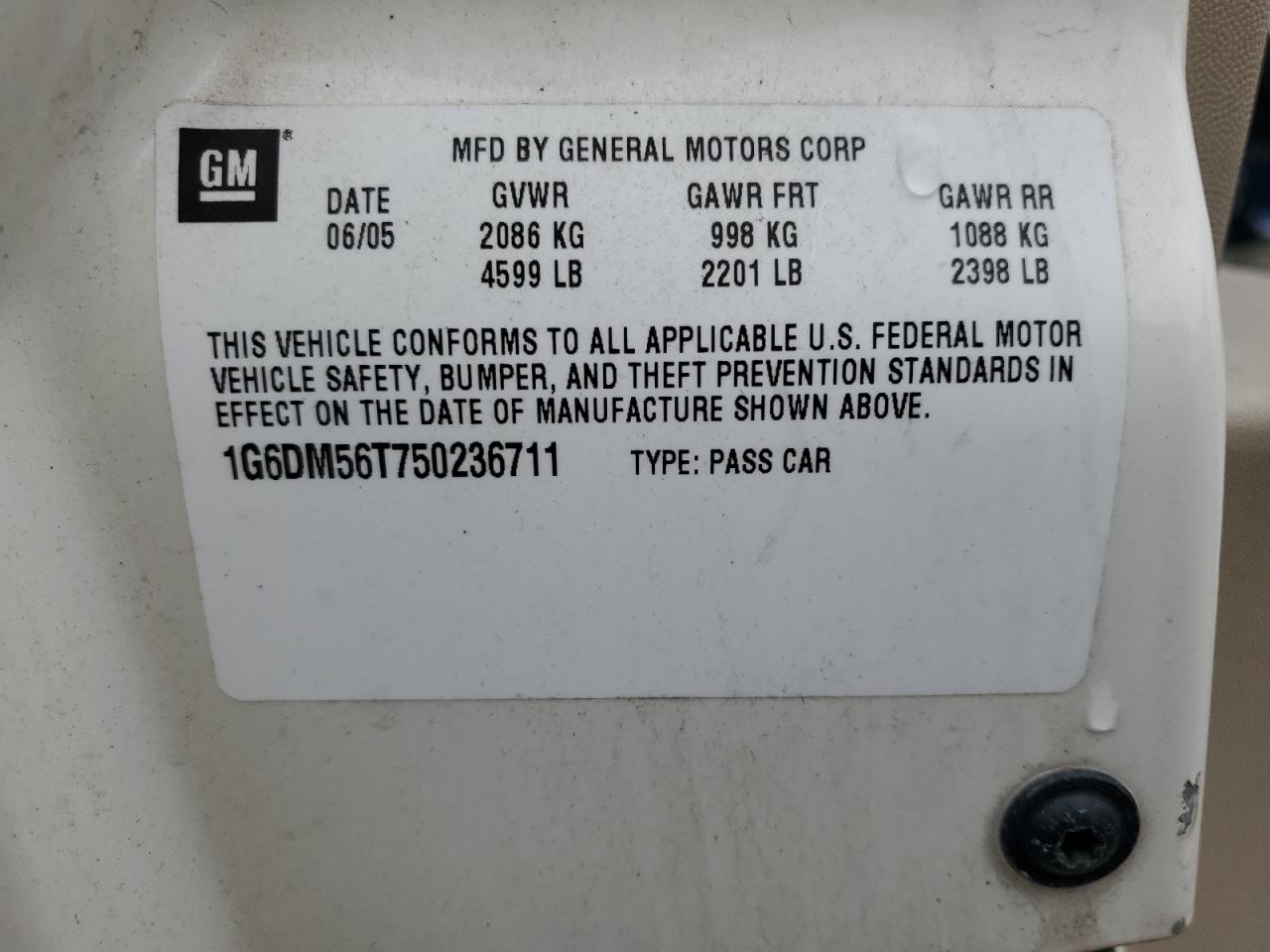 2005 Cadillac Cts VIN: 1G6DM56T750236711 Lot: 55206524