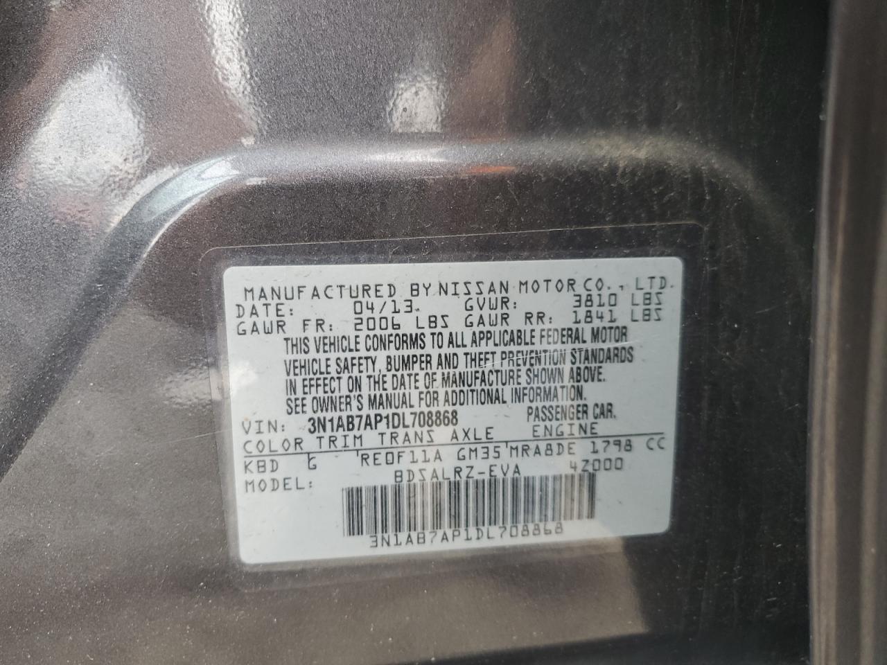 3N1AB7AP1DL708868 2013 Nissan Sentra S