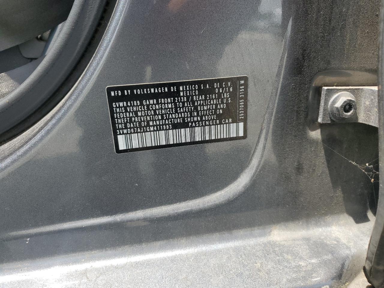 2016 Volkswagen Jetta Se VIN: 3VWD67AJ1GM411993 Lot: 53519274