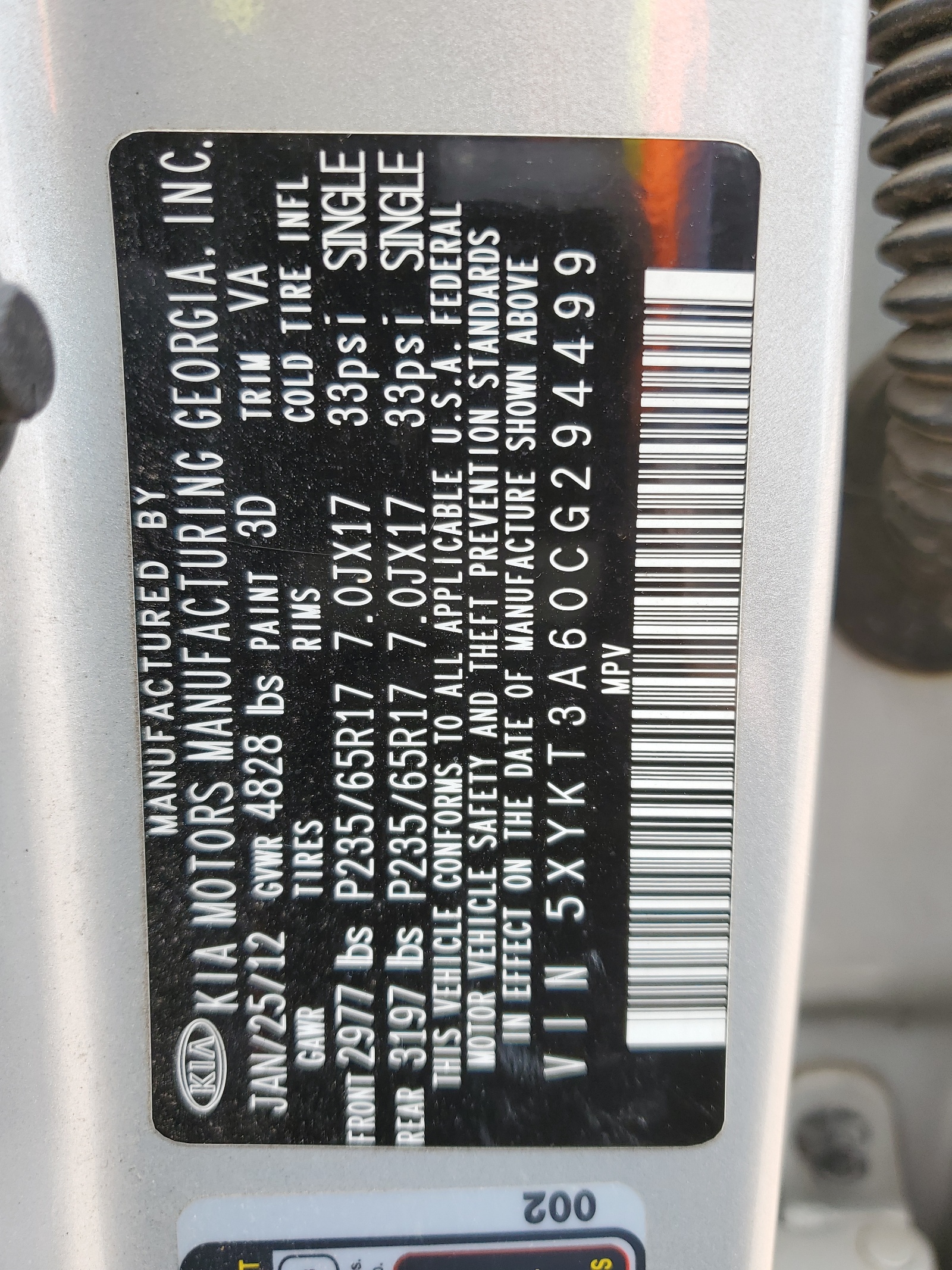 5XYKT3A60CG294499 2012 Kia Sorento Base