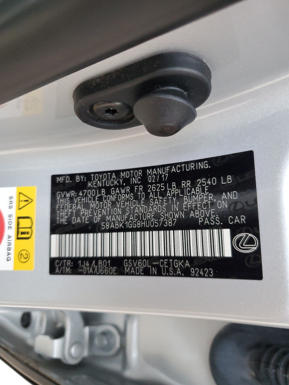 58ABK1GG8HU057387 2017 Lexus Es 350