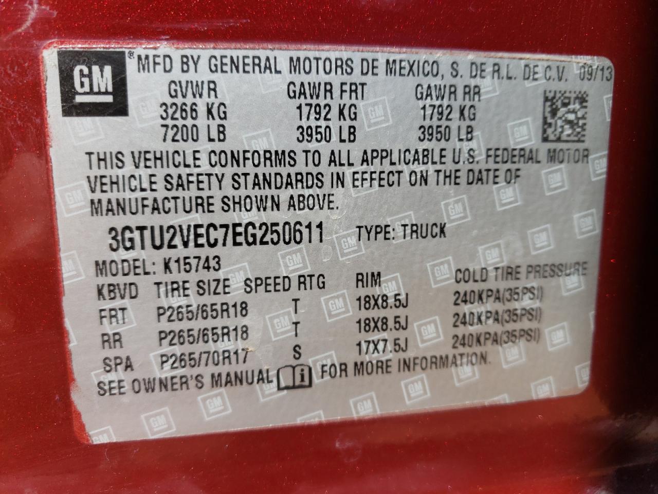 3GTU2VEC7EG250611 2014 GMC Sierra K1500 Slt