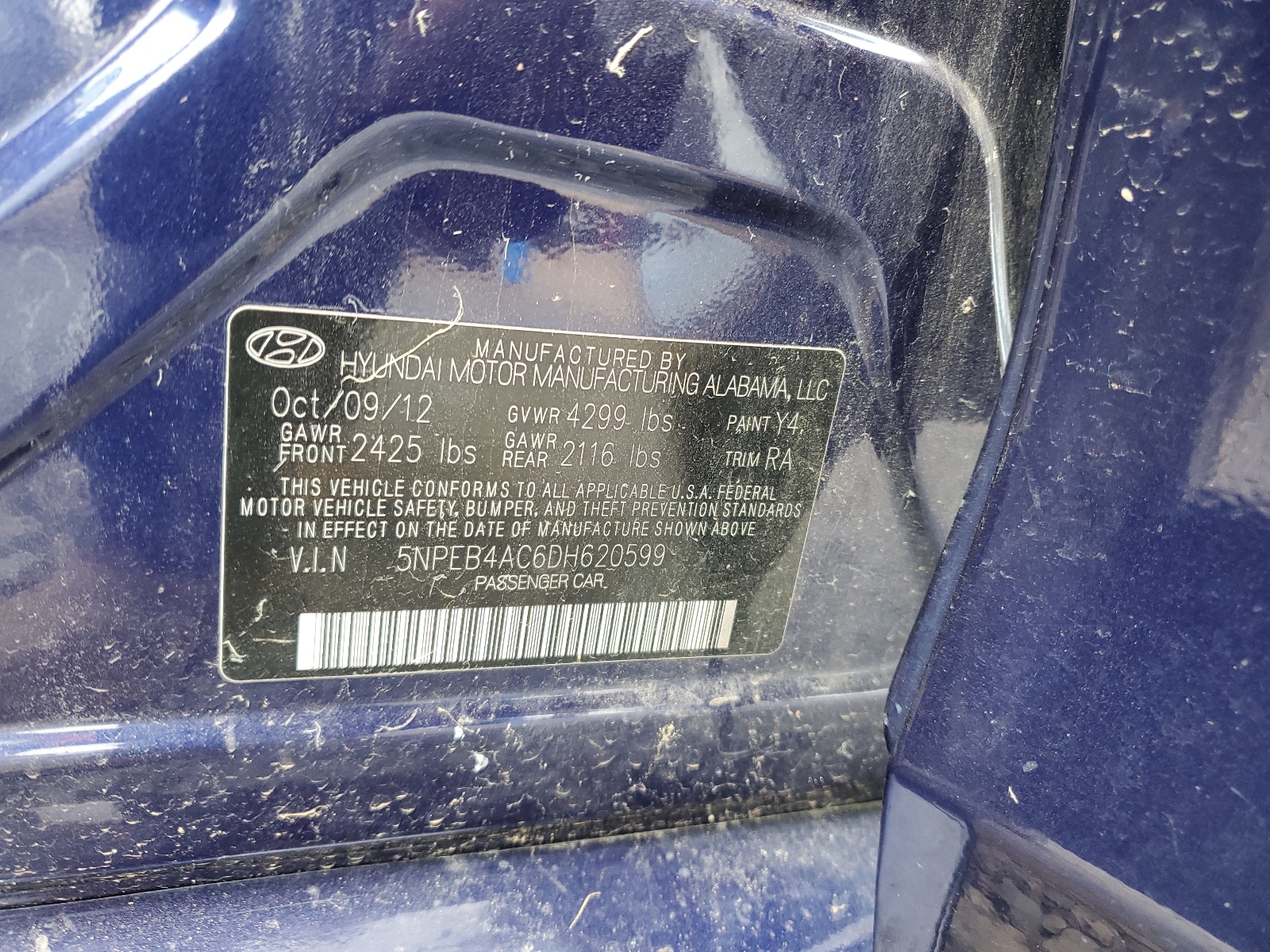 5NPEB4AC6DH620599 2013 Hyundai Sonata Gls