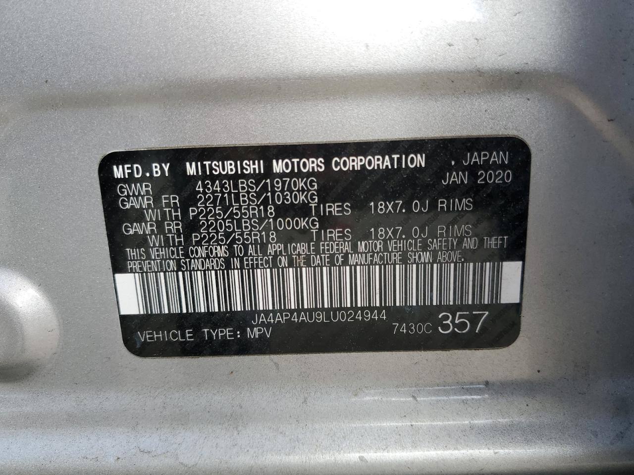 JA4AP4AU9LU024944 2020 MITSUBISHI OUTLANDER - Image 13