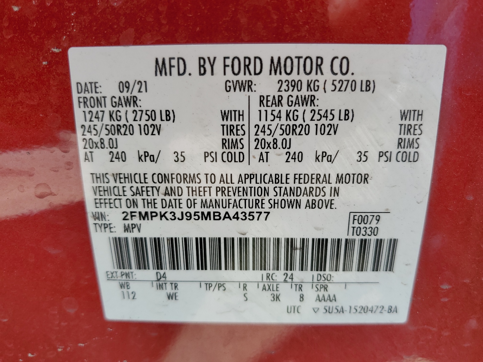 2FMPK3J95MBA43577 2021 Ford Edge Sel