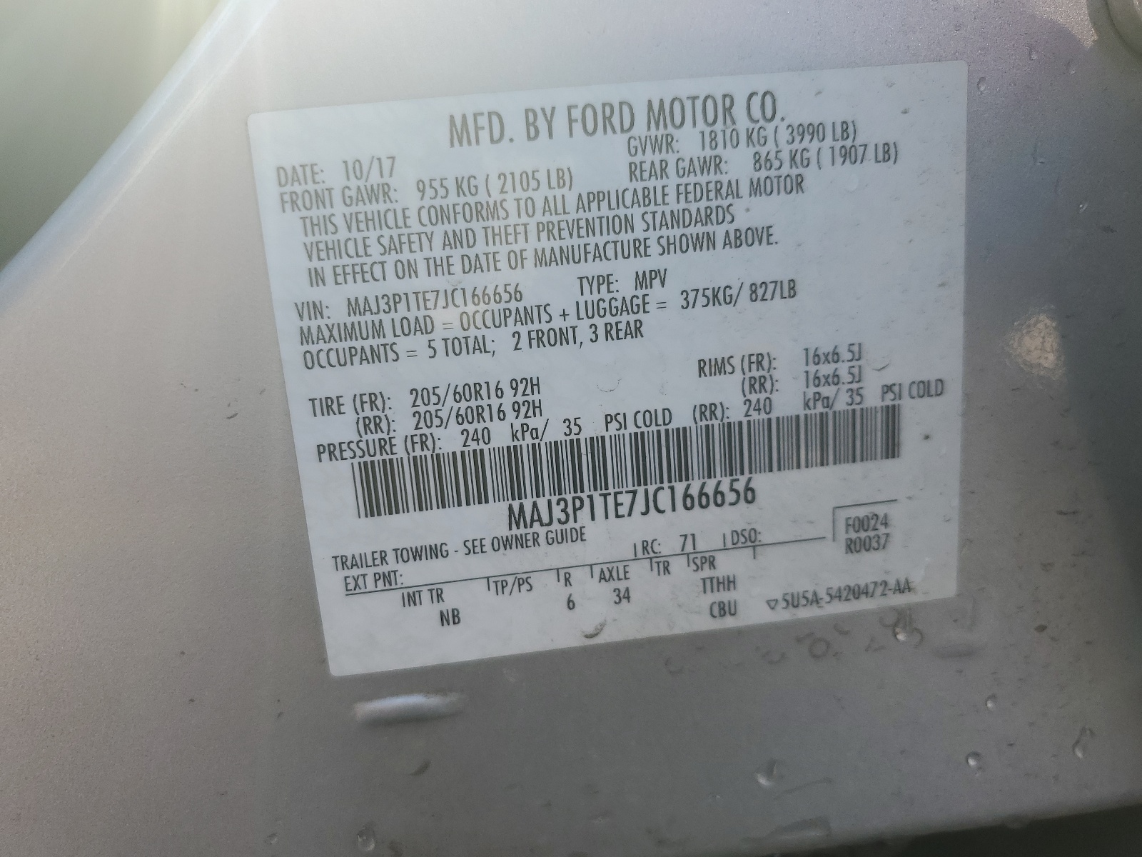 MAJ3P1TE7JC166656 2018 Ford Ecosport Se