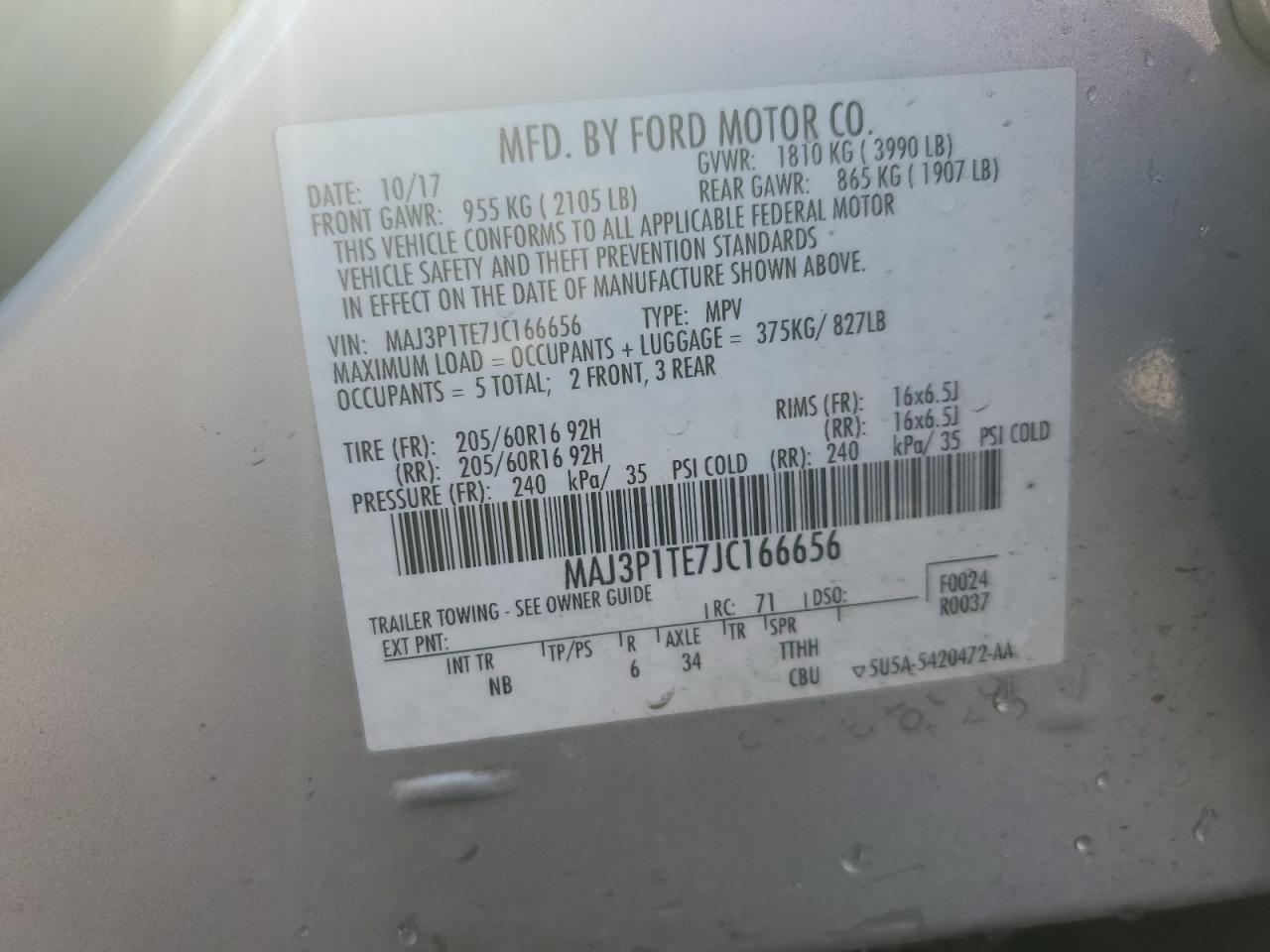 2018 Ford Ecosport Se VIN: MAJ3P1TE7JC166656 Lot: 53345284