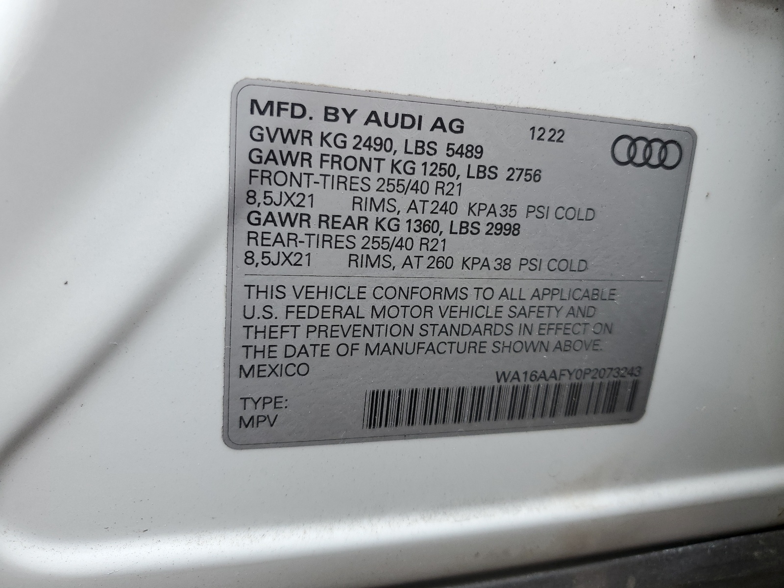 WA16AAFY0P2073243 2023 Audi Q5 Sportback Prestige 45