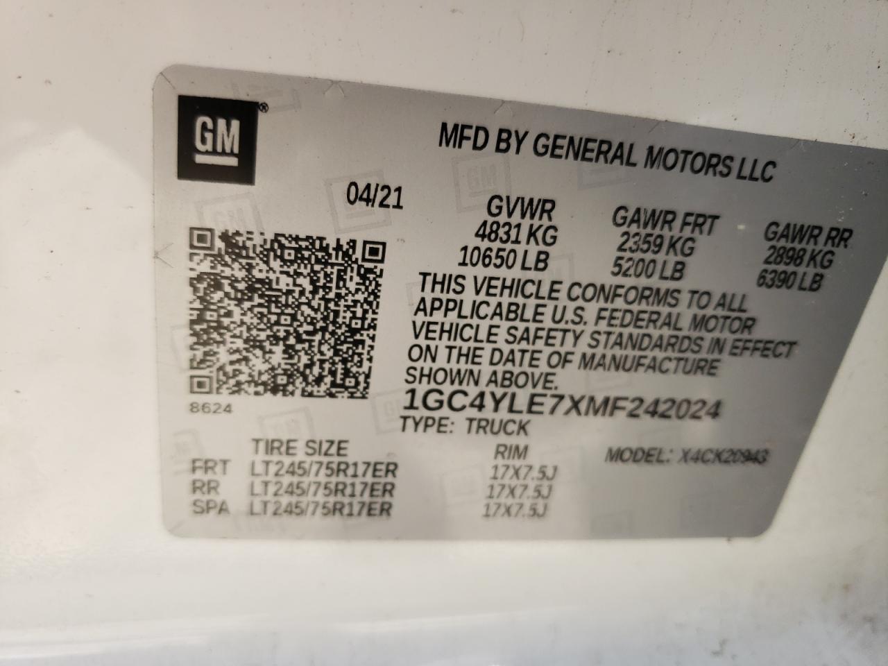 2021 Chevrolet Silverado K2500 Heavy Duty VIN: 1GC4YLE7XMF242024 Lot: 55815204