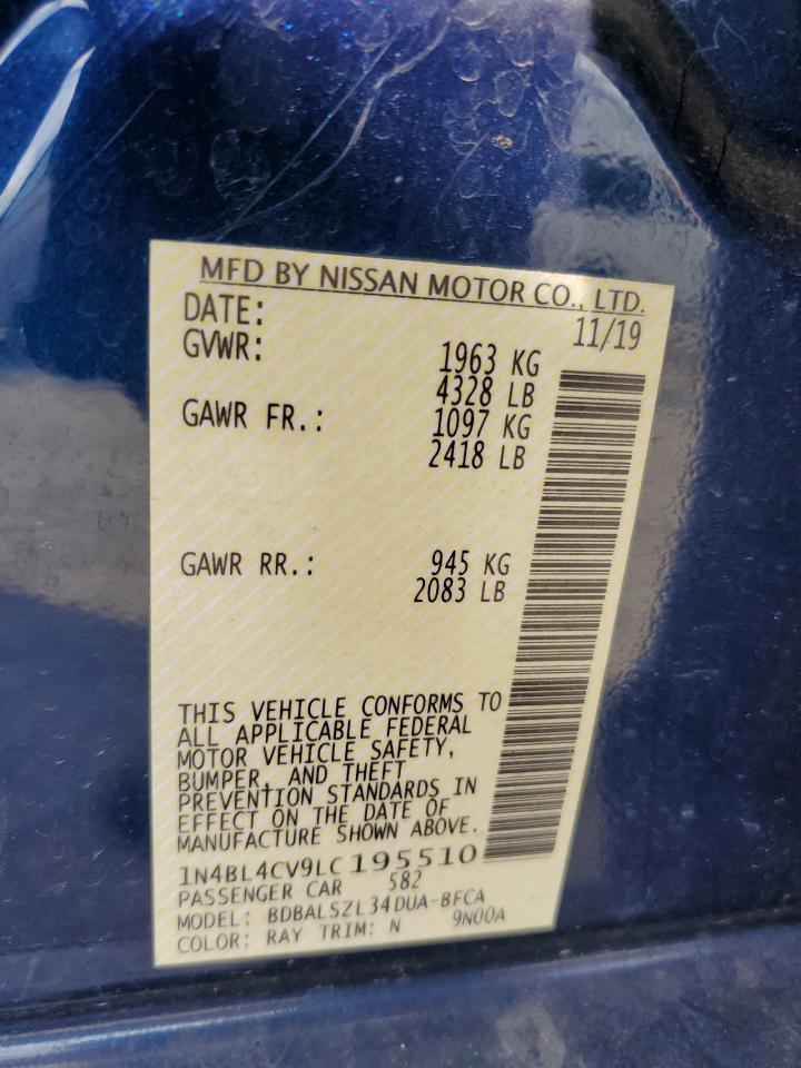 2020 Nissan Altima Sr VIN: 1N4BL4CV9LC195510 Lot: 54982184