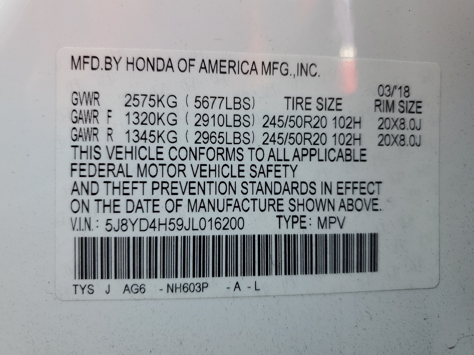 5J8YD4H59JL016200 2018 Acura Mdx Technology