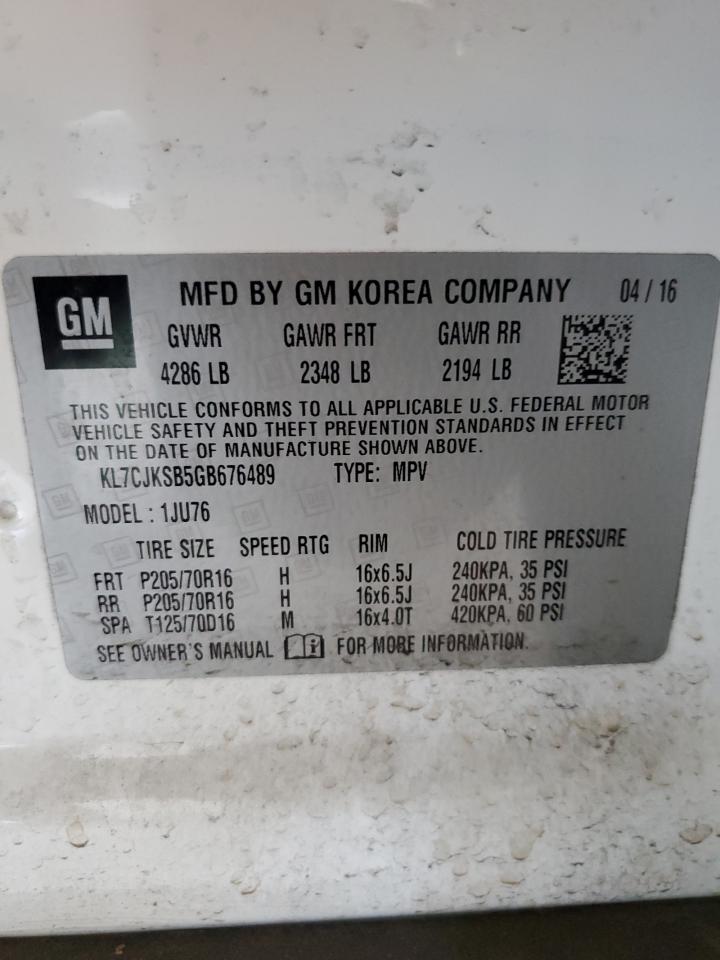 2016 Chevrolet Trax Ls VIN: KL7CJKSB5GB676489 Lot: 57056894