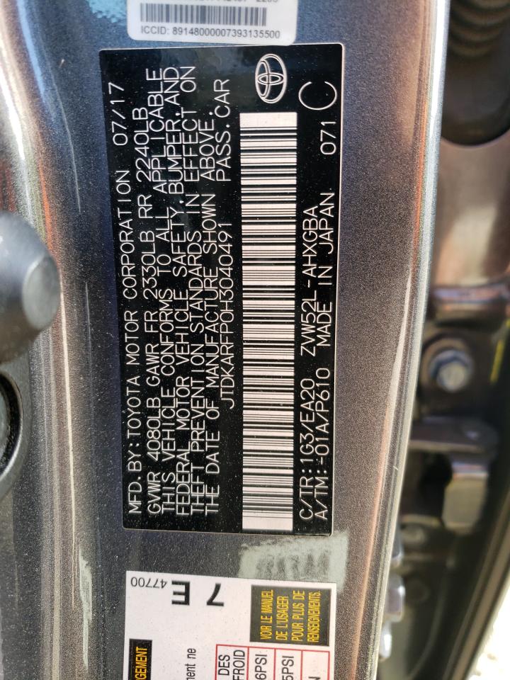 2017 Toyota Prius Prime VIN: JTDKARFP0H3040491 Lot: 53341604