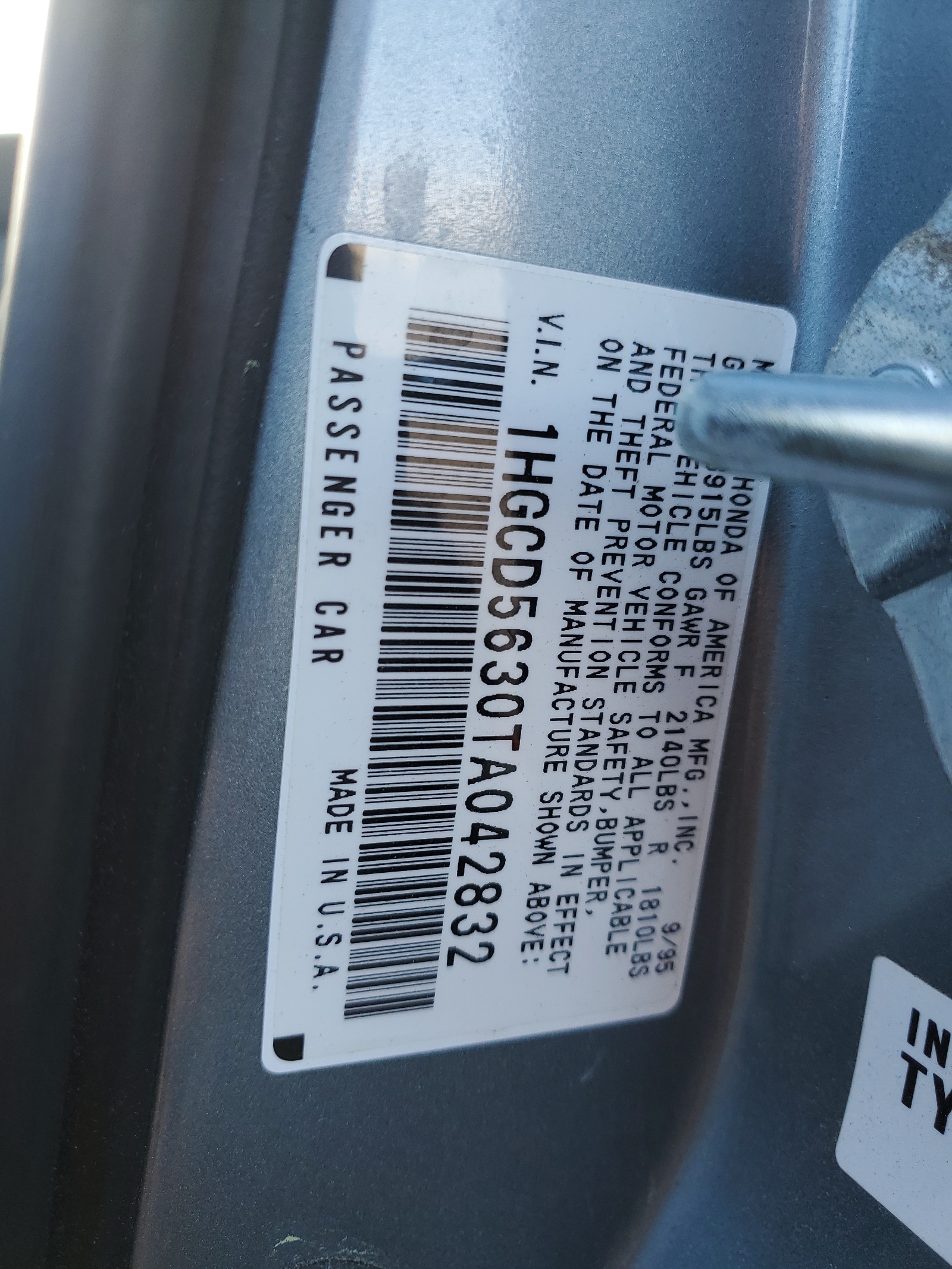 1HGCD5630TA042832 1996 Honda Accord Lx