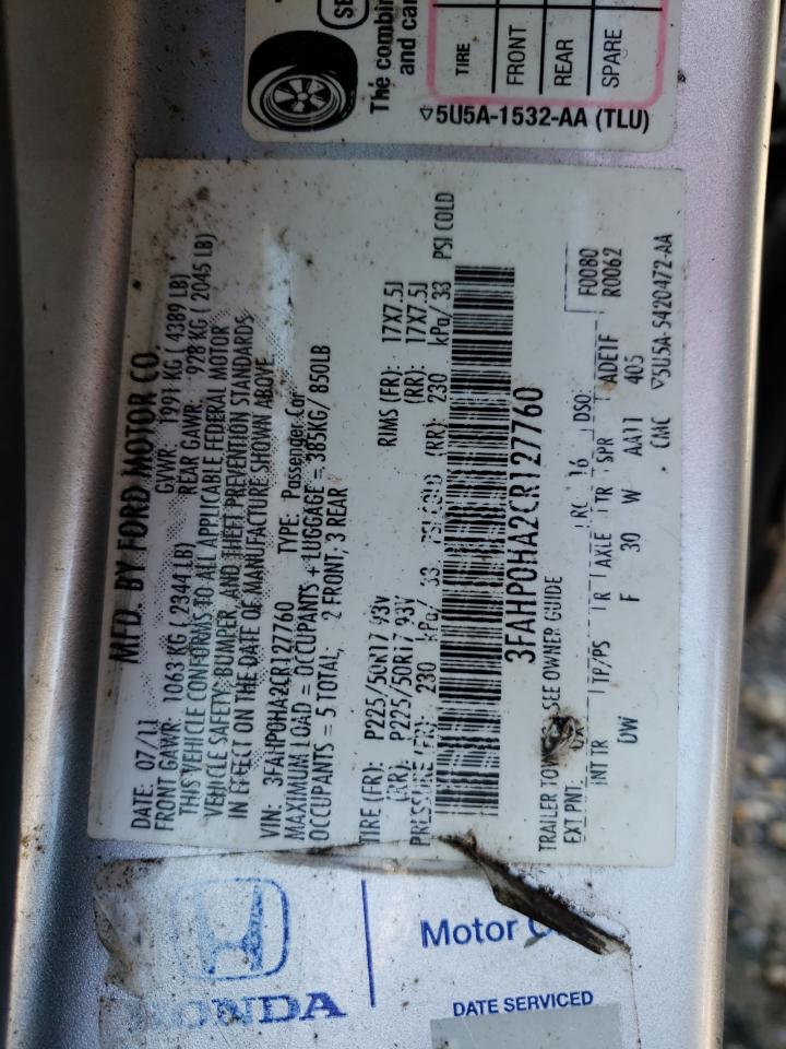 2012 Ford Fusion Se VIN: 3FAHP0HA2CR127760 Lot: 54077764