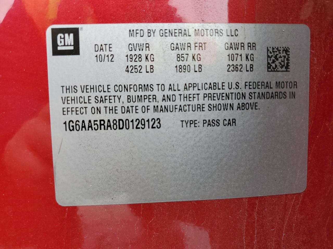 2013 Cadillac Ats VIN: 1G6AA5RA8D0129123 Lot: 54350594