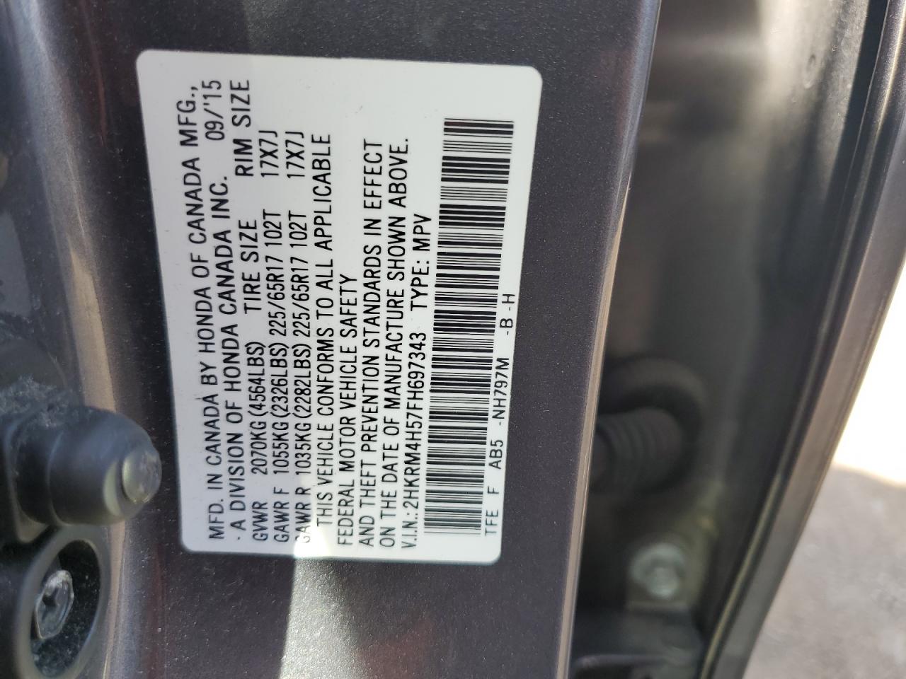 2015 Honda Cr-V Ex VIN: 2HKRM4H57FH697343 Lot: 54631614