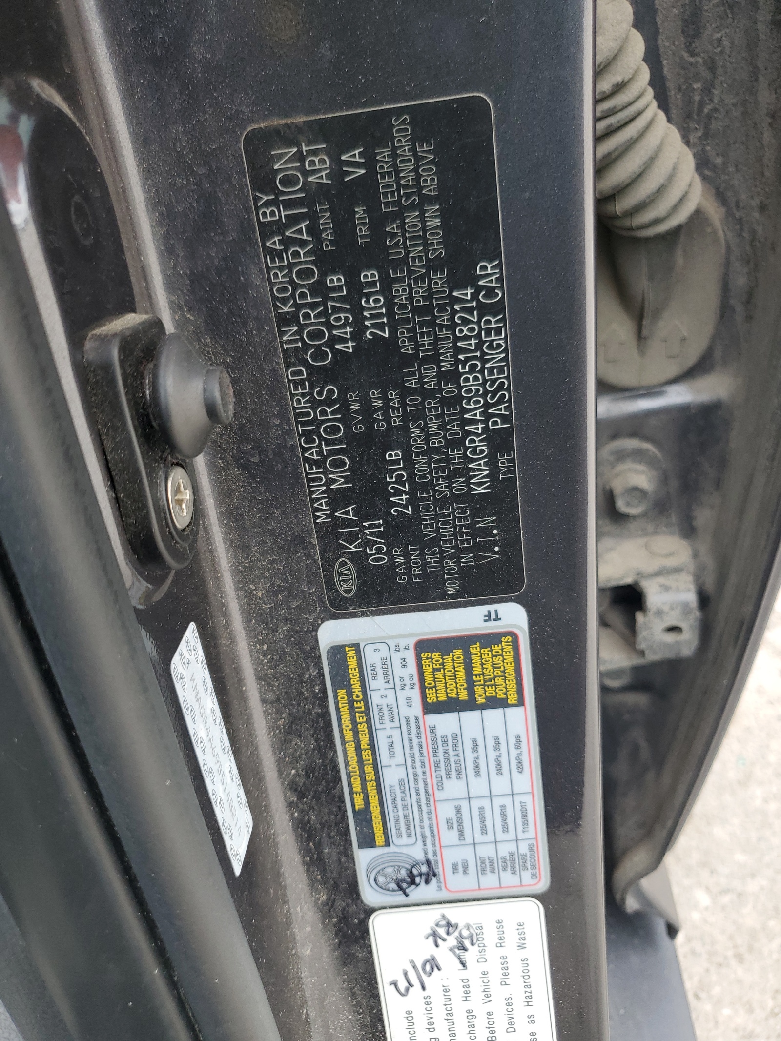 KNAGR4A69B5148214 2011 Kia Optima Sx