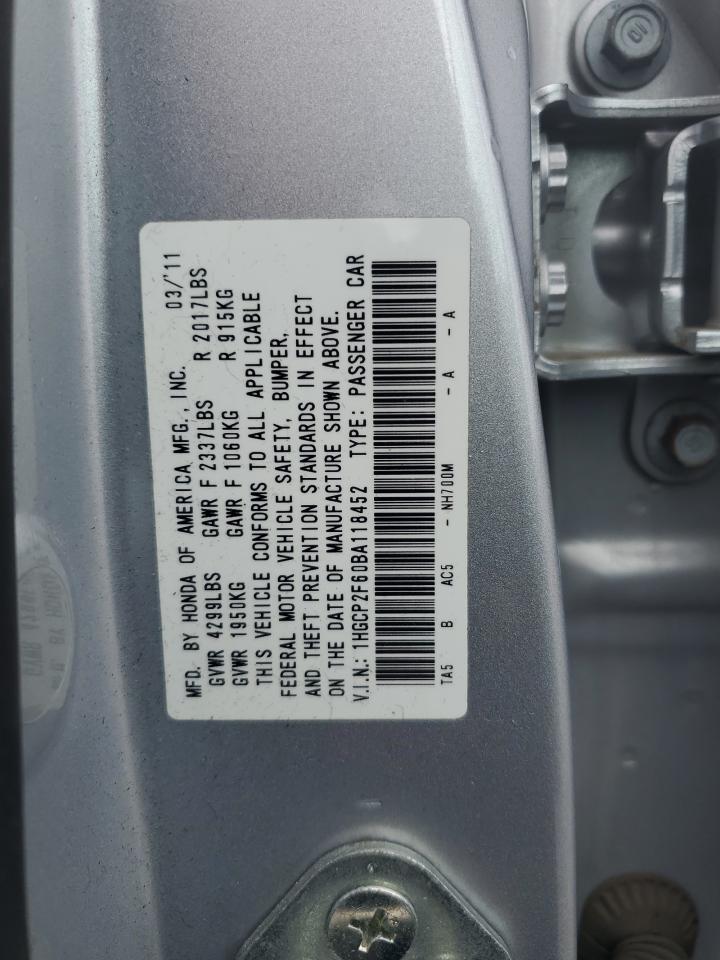 1HGCP2F60BA118452 2011 Honda Accord Se