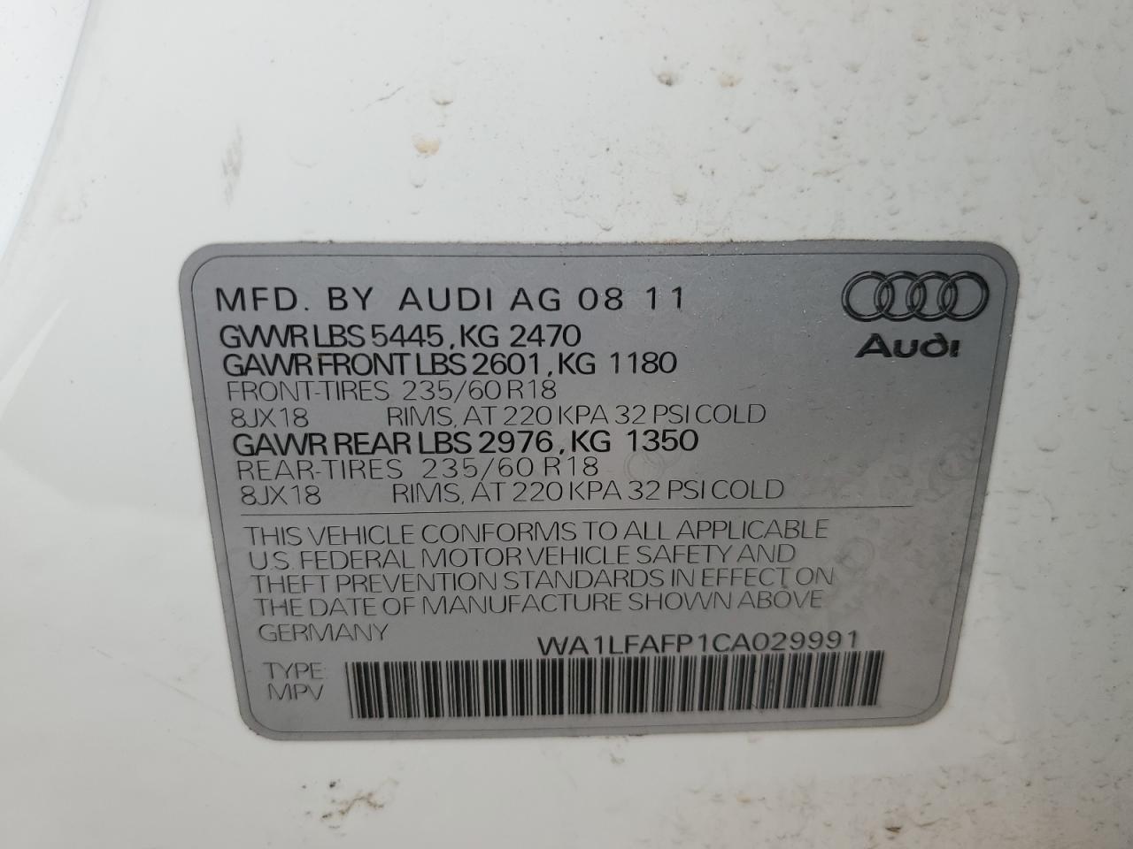 2012 Audi Q5 Premium Plus VIN: WA1LFAFP1CA029991 Lot: 55668944