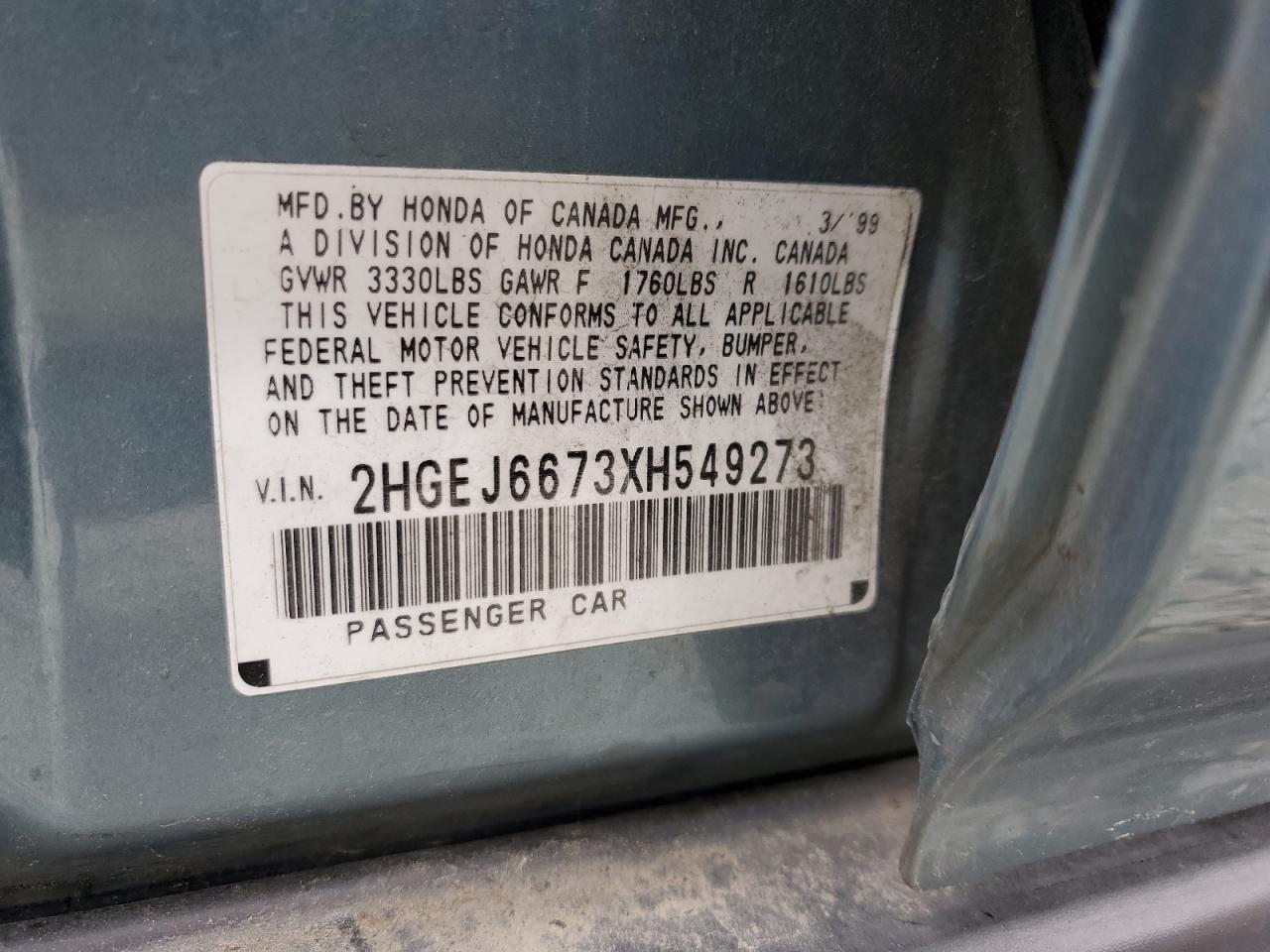 1999 Honda Civic Lx VIN: 2HGEJ6673XH549273 Lot: 55960134