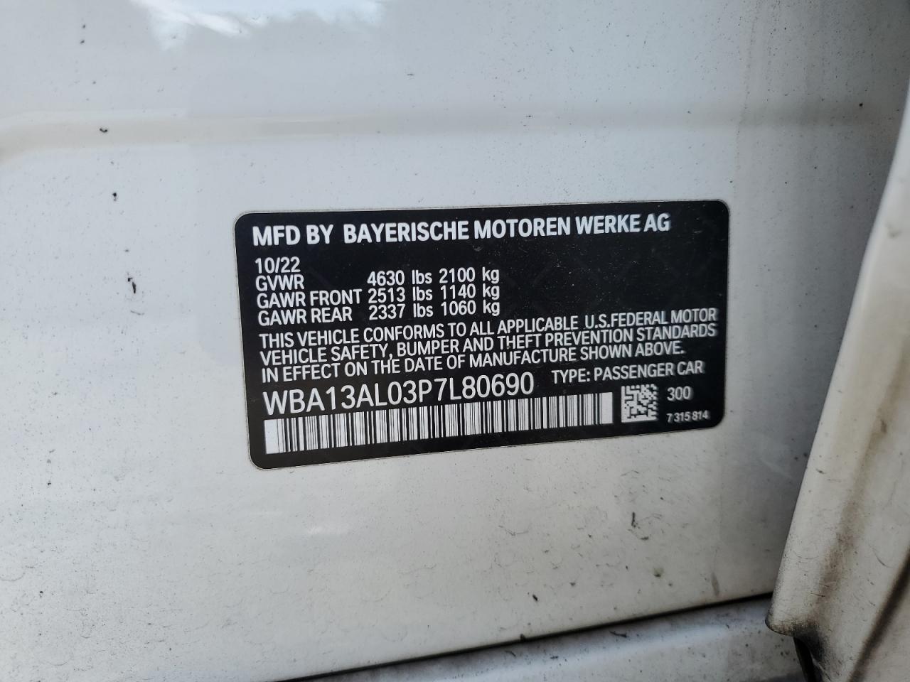 2023 BMW M235Xi VIN: WBA13AL03P7L80690 Lot: 54607494