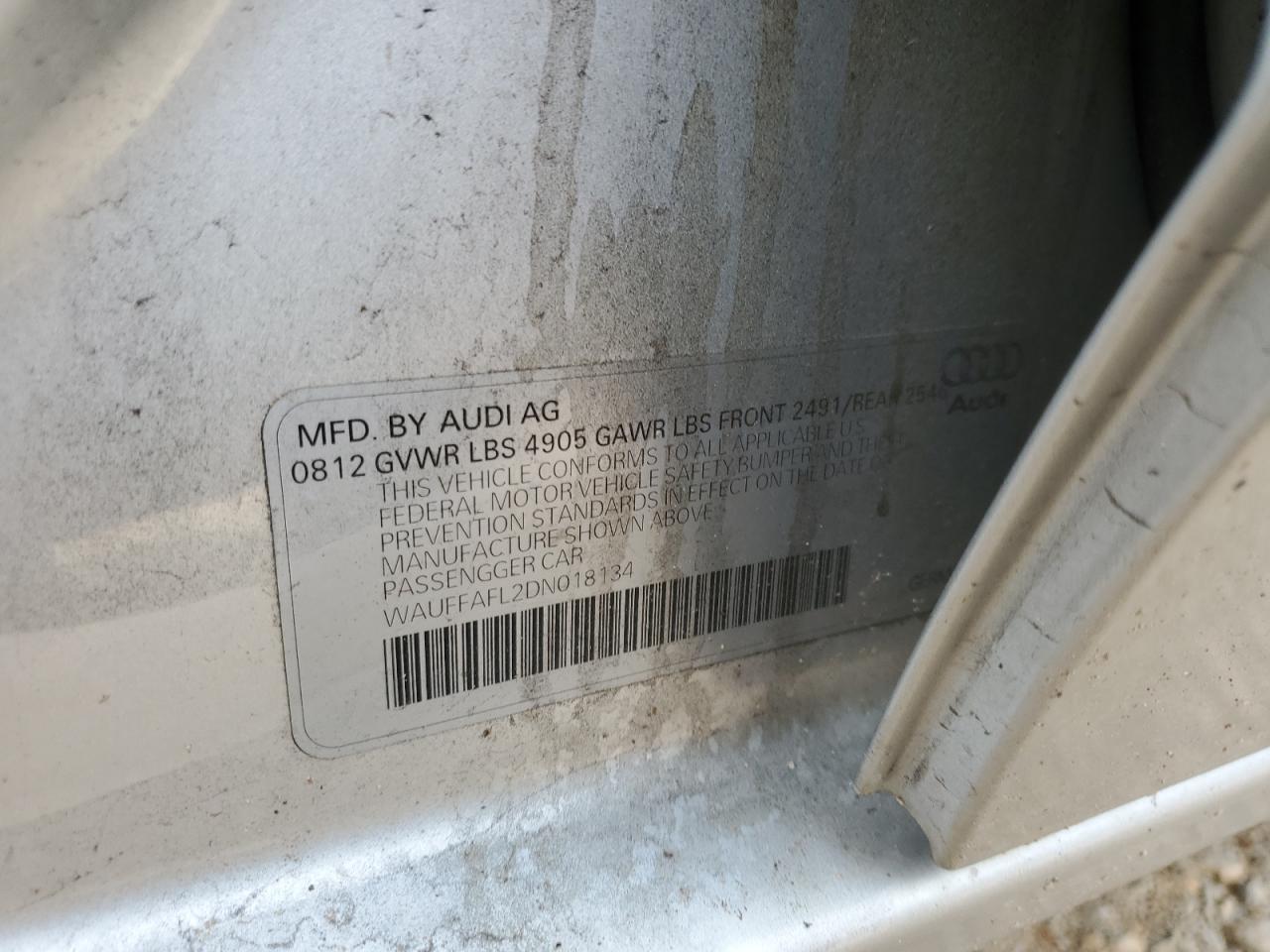 2013 Audi A4 Premium Plus VIN: WAUFFAFL2DN018134 Lot: 57206264