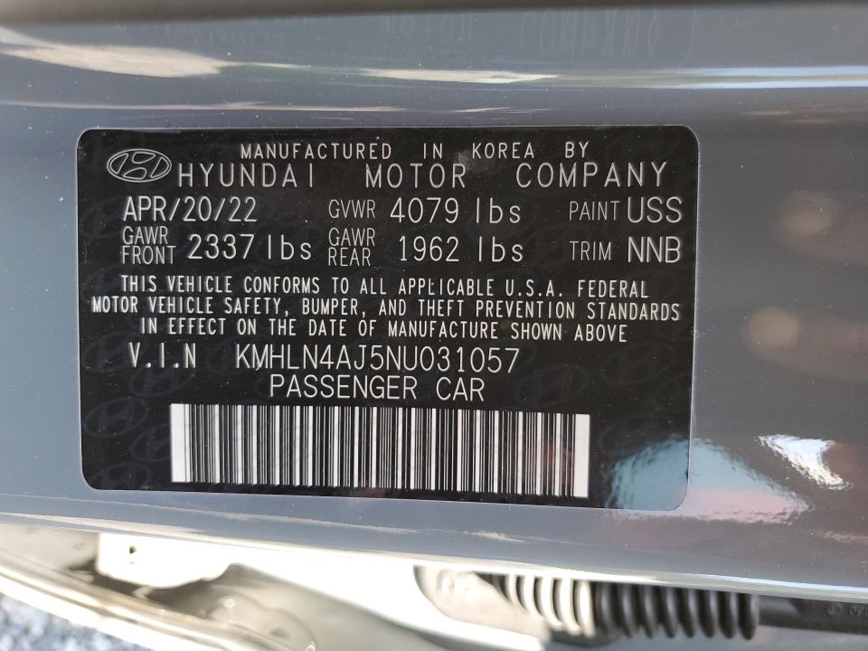 KMHLN4AJ5NU031057 2022 Hyundai Elantra Limited