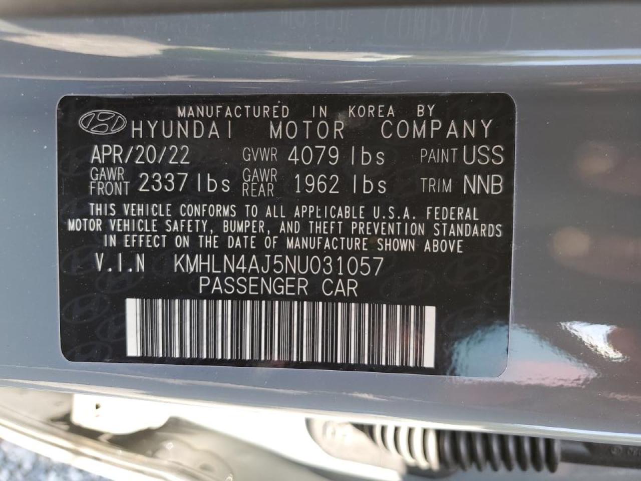 2022 Hyundai Elantra Limited VIN: KMHLN4AJ5NU031057 Lot: 56682714