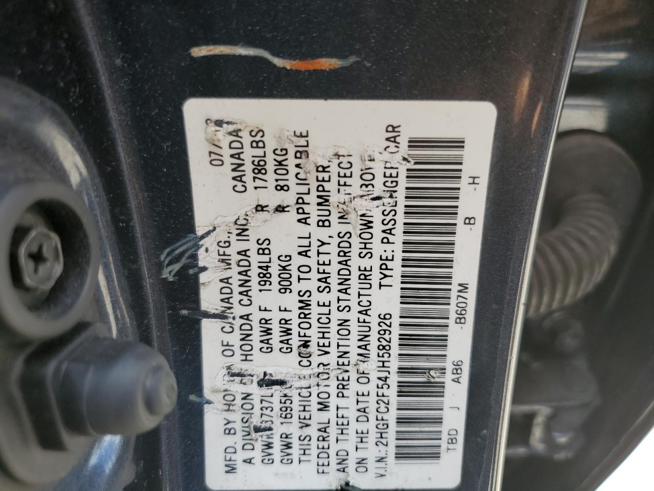 2HGFC2F54JH582926 2018 Honda Civic Lx