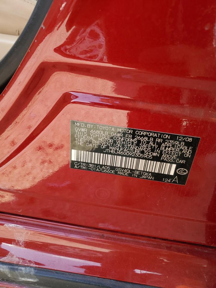 2009 Lexus Es 350 VIN: JTHBJ46G092305905 Lot: 55516984