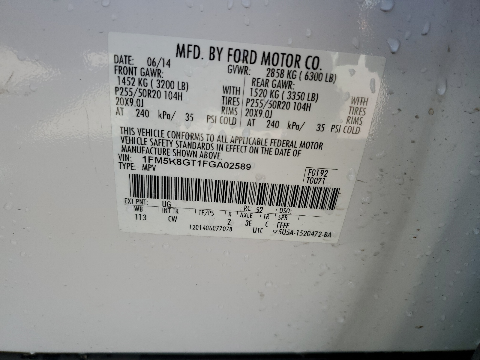 1FM5K8GT1FGA02589 2015 Ford Explorer Sport