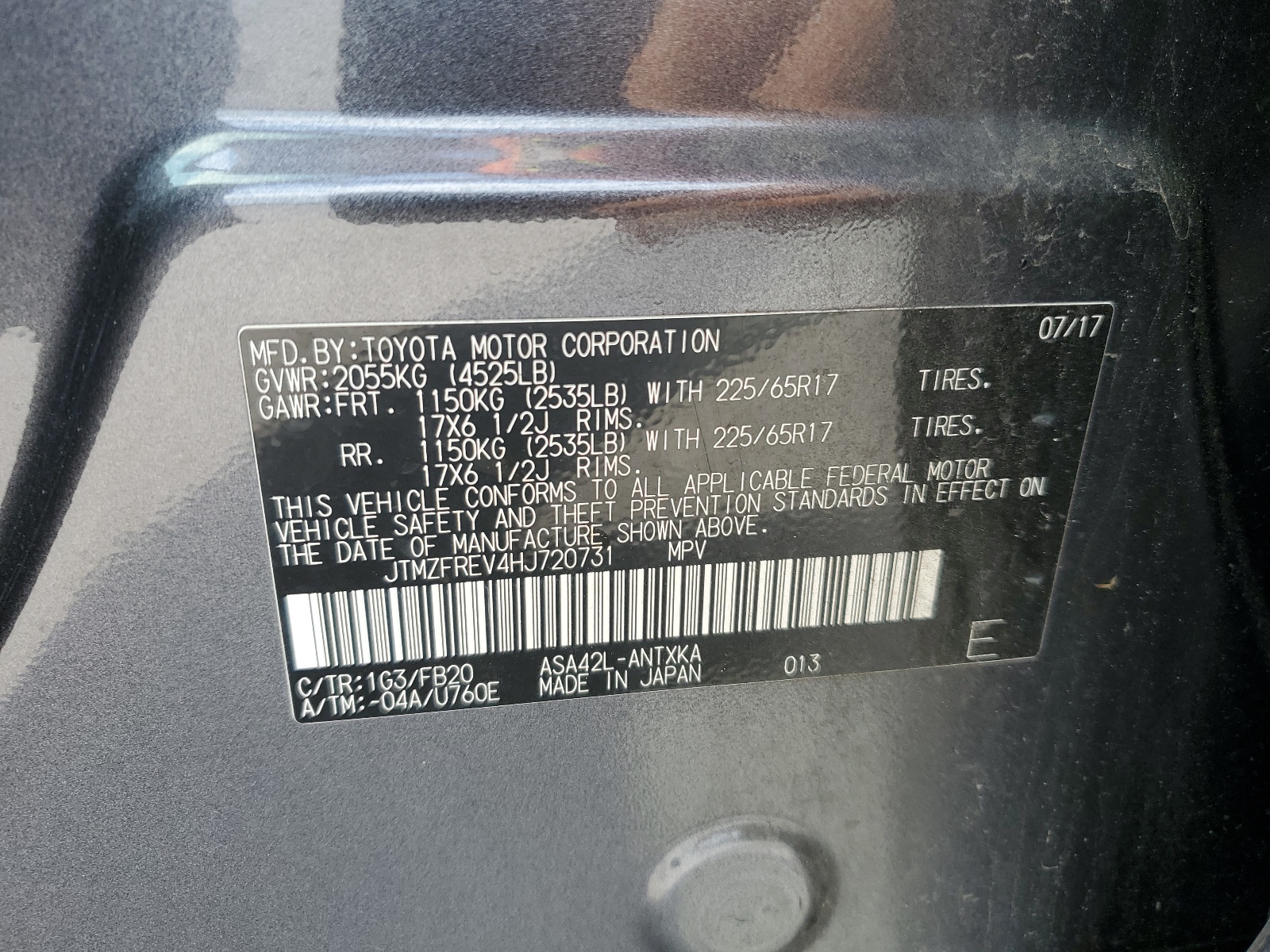 JTMZFREV4HJ720731 2017 Toyota Rav4 Le