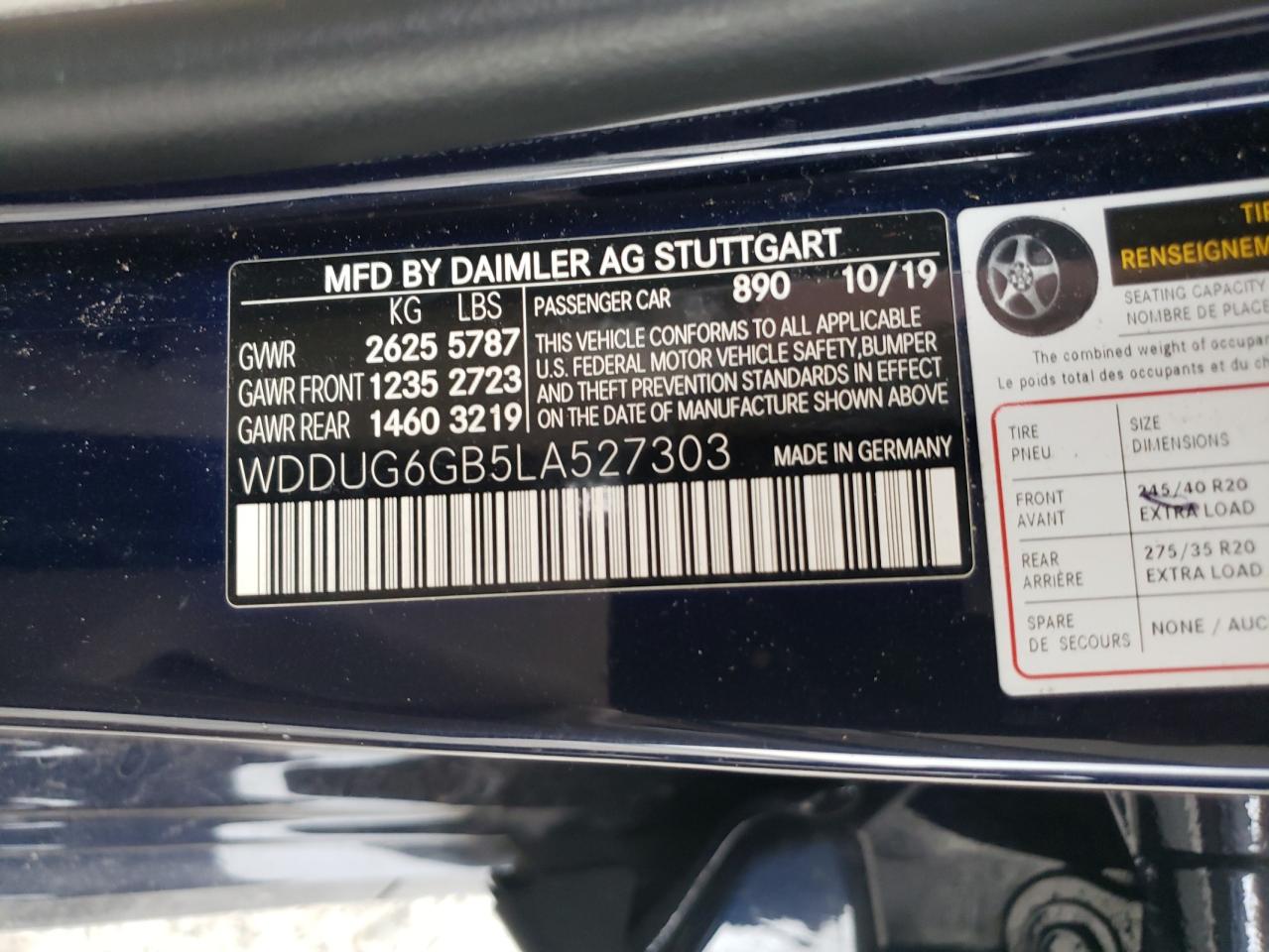 2020 Mercedes-Benz S 450 VIN: WDDUG6GB5LA527303 Lot: 56611584