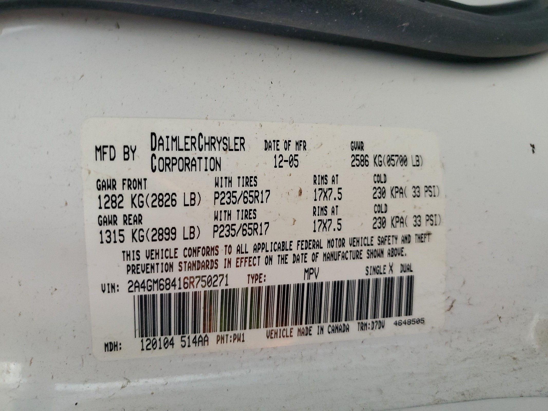 2A4GM68416R750271 2006 Chrysler Pacifica Touring