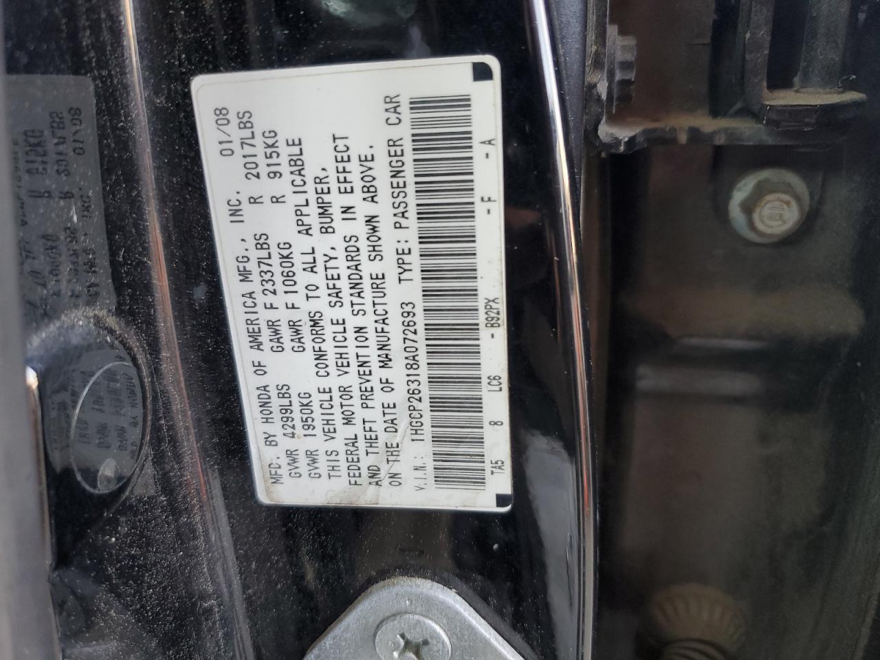 1HGCP26318A072693 2008 Honda Accord Lx