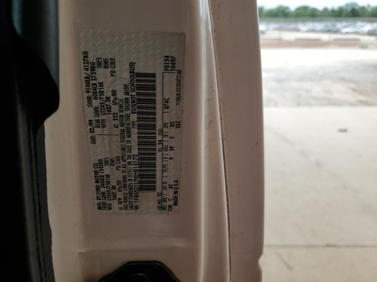 1999 Ford Econoline E350 Super Duty Wagon VIN: 1FBSS31L9XHB14172 Lot: 57173134