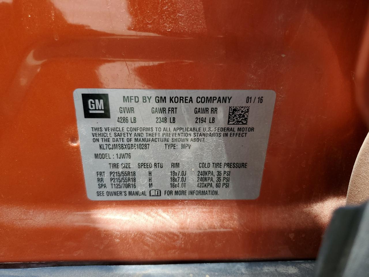 2016 Chevrolet Trax Ltz VIN: KL7CJMSBXGB610287 Lot: 56289784