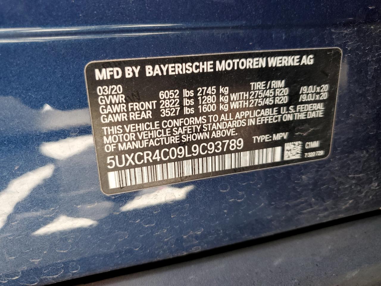 2020 BMW X5 Sdrive 40I VIN: 5UXCR4C09L9C93789 Lot: 53895164