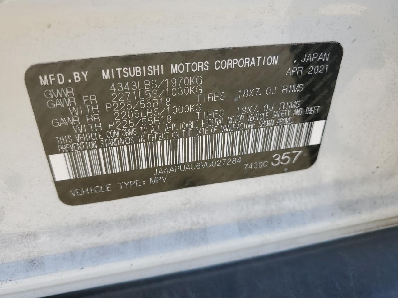 2021 Mitsubishi Outlander Sport Es VIN: JA4APUAU6MU027284 Lot: 63226504