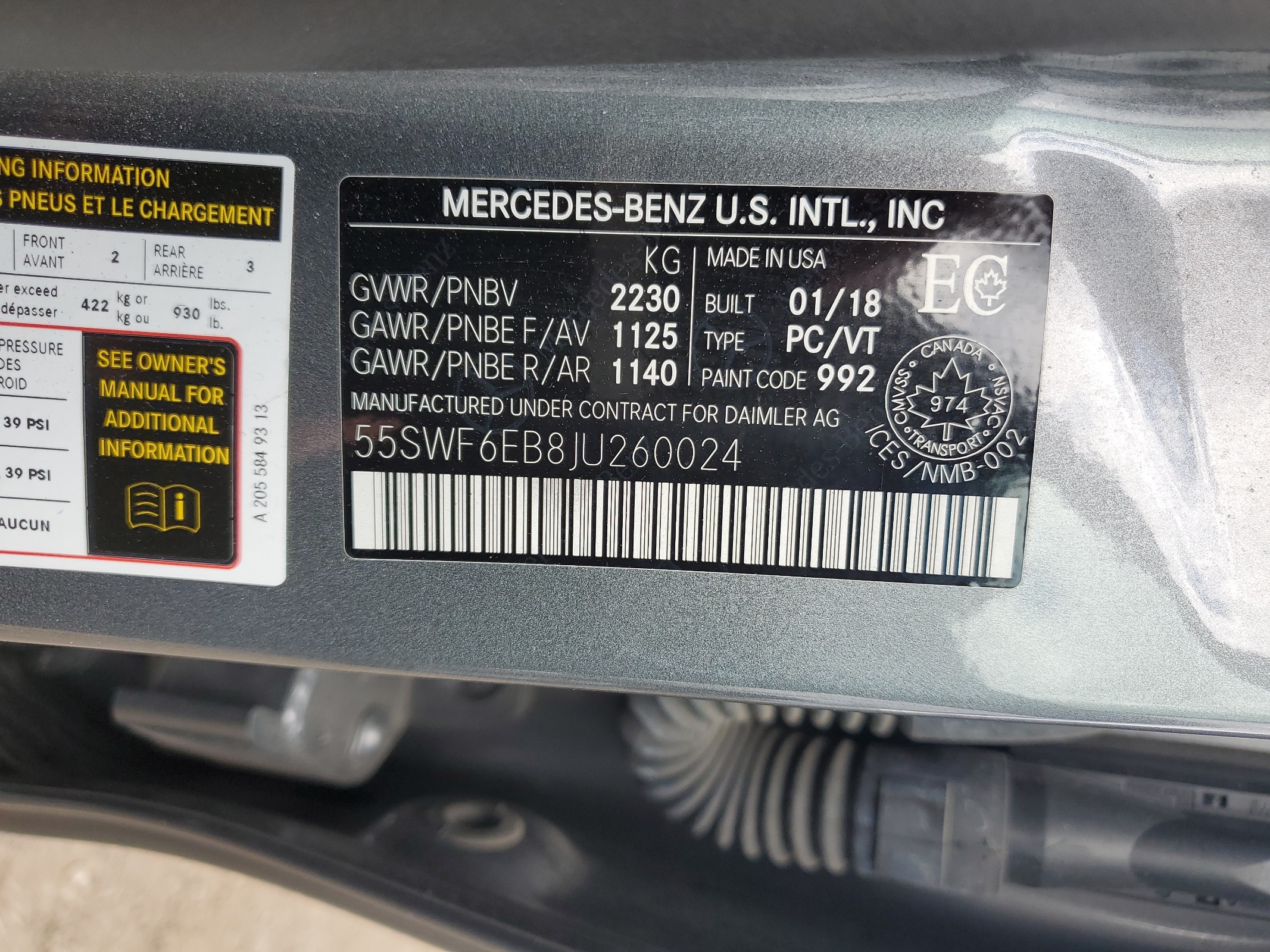 55SWF6EB8JU260024 2018 Mercedes-Benz C 43 4Matic Amg