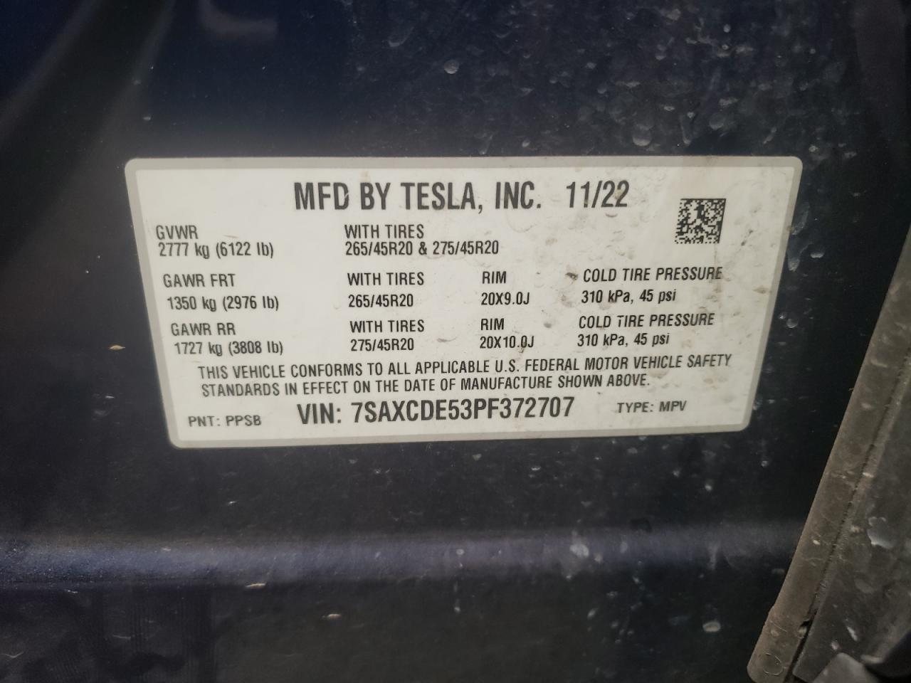 7SAXCDE53PF372707 2023 Tesla Model X