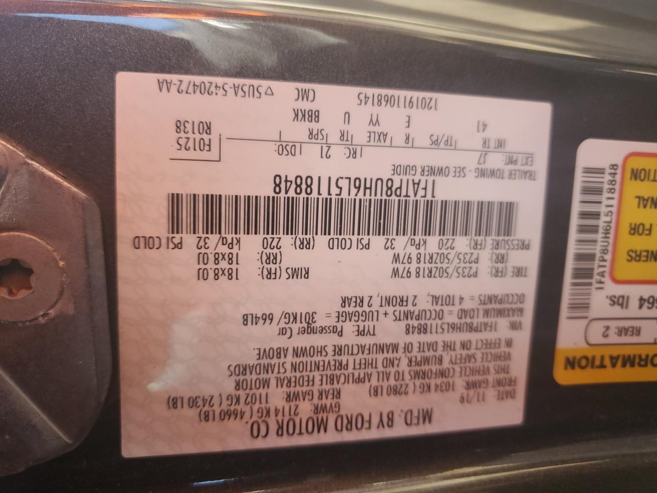 2020 Ford Mustang VIN: 1FATP8UH6L5118848 Lot: 55956154