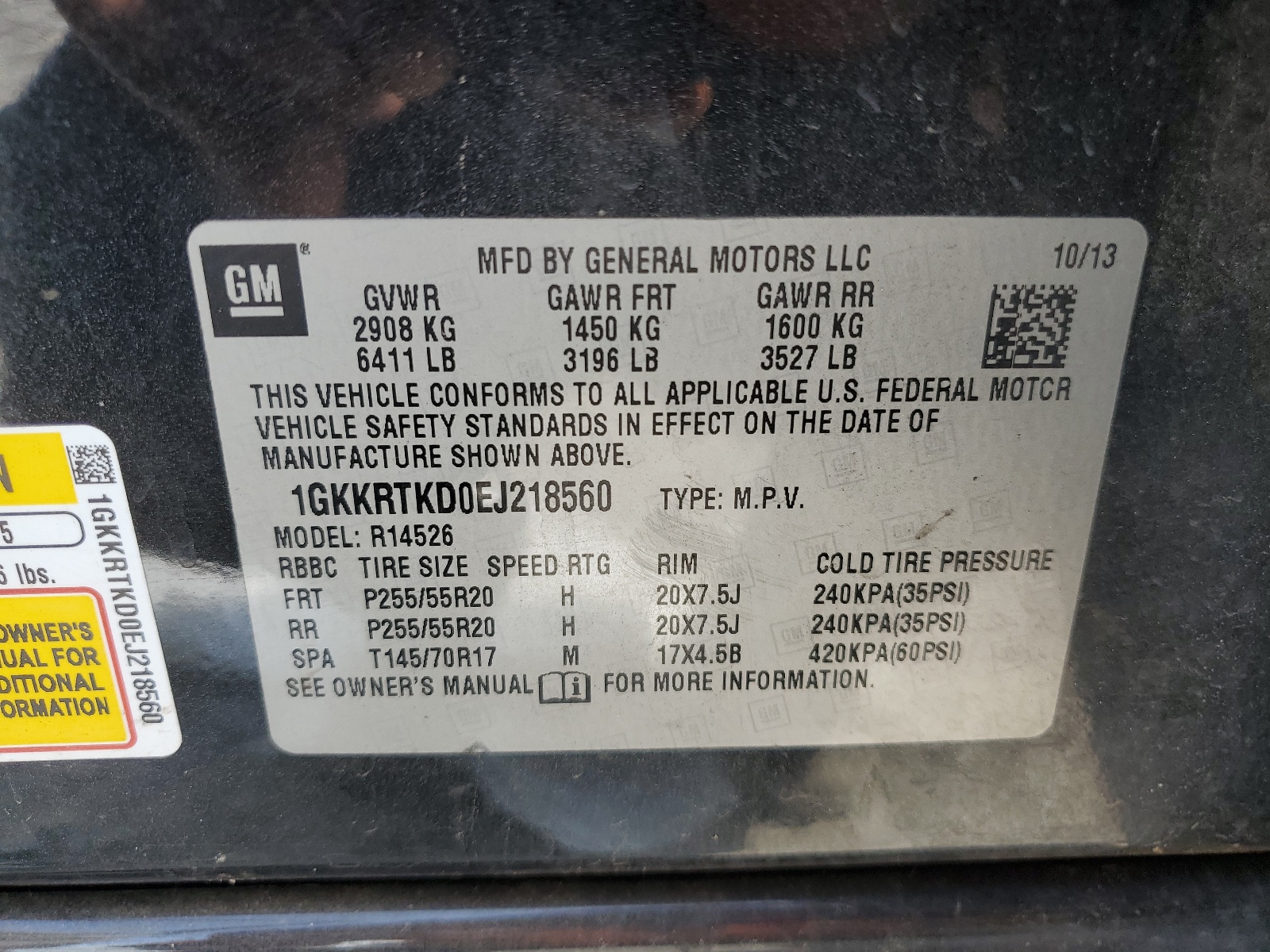 1GKKRTKD0EJ218560 2014 GMC Acadia Denali