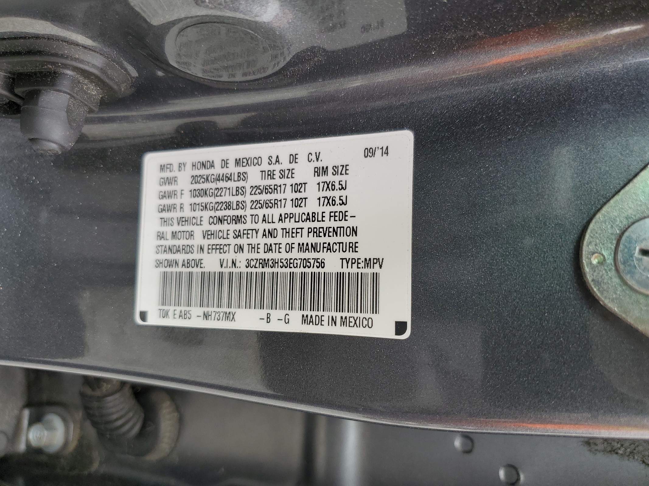 3CZRM3H53EG705756 2014 Honda Cr-V Ex