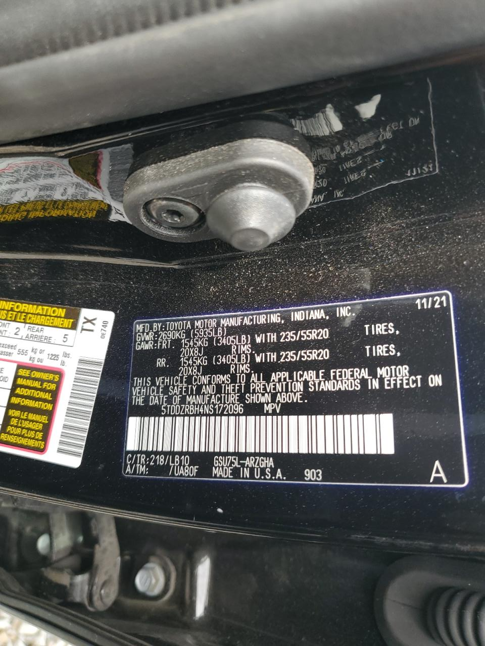 5TDDZRBH4NS172096 2022 Toyota Highlander Limited